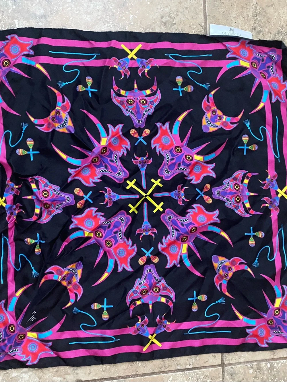 Meridiano 67º Diabladas 100% Real Silk Luxury Foulard Mythical 19” Square Scarf
